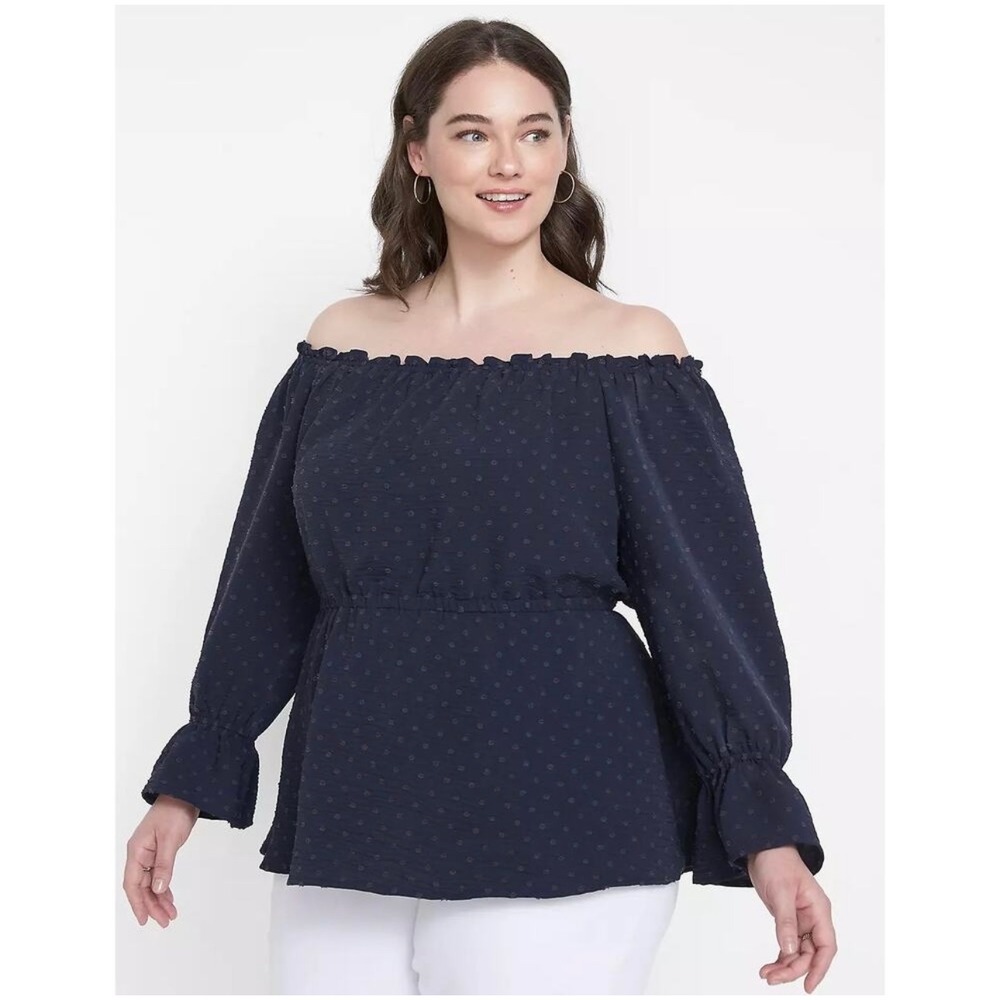 Lane Bryant Off-The-Shoulder‎ Elastic-Waist Blouse Night Sky Size 18/20 NWT